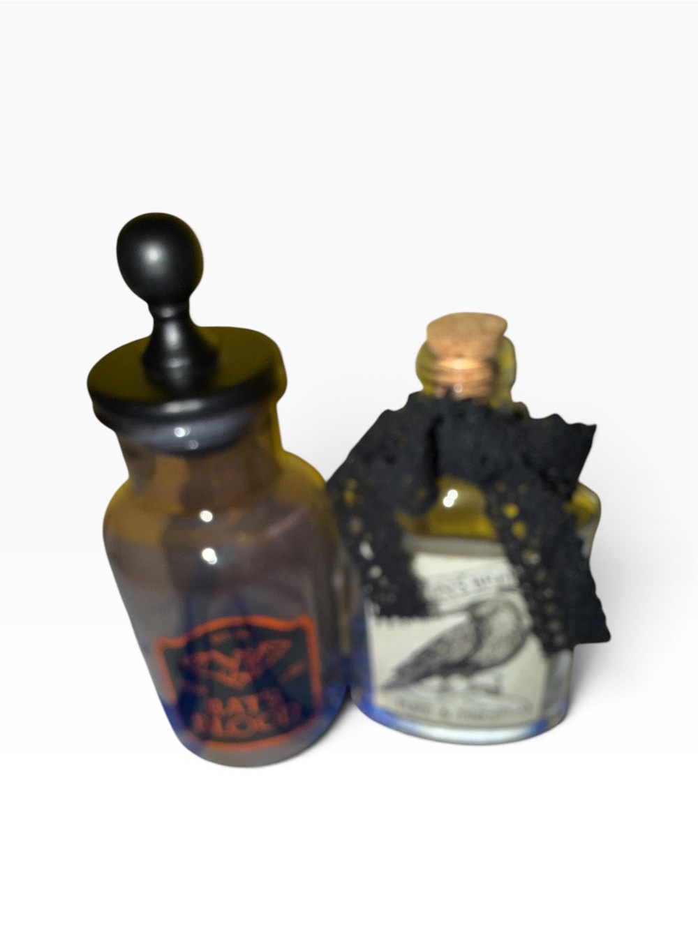 Halloween Apothecary Bottle Set - Black and Amber Decorative Bottles